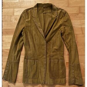 VTG Sylvie Schimmel Lightweight Suede Whip Stitch Tan Leather Jacket Blazer 6